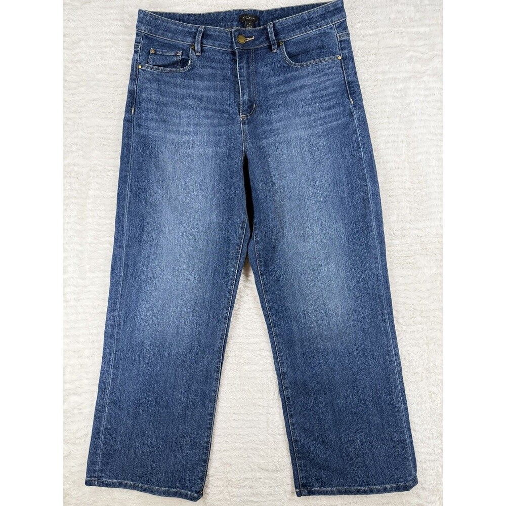 Ann Taylor Factory Womens Blue Wide Leg Crop Jeans High Rise Medium Wash Size 10